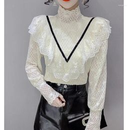 Women's Blouses Fashion Gauze Lace Letter Ruffles Female Clothing 2024 Autumn Winter Loose Elegant Pullovers Office Lady Shirts