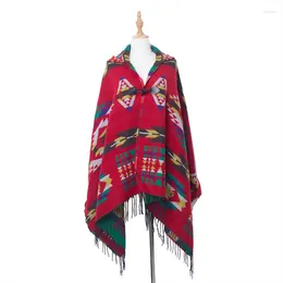 Scarves 2024 Women Poncho Cape Luxury Winter Hooded Outwear Wool Blend Style Plus Size Capes And Clothing Cloak