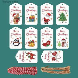 Labels Tags 50pcs Mixed Christmas Gift Tags Paper Cards Santa Claus Snowman Print Package Hang Tag Xmas New Year Party Supplies Decoration Q240217