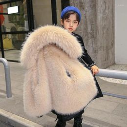 Jackets Children's Pie Overcomes 2024 Winter Style Boys And Girls' Removable Fur Coat Imitation Hood Girls Coats