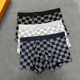 Top brand mens underwear classic plaid pattern mens underwear luxury low price blue white black shorts 3-piece box L XL XXL XXXL Underpants