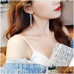 Dangle & Chandelier New Fashion Fl Rhinestone Crystal Zircon Classic Geometric Long Dangle Earrings For Woman Female Jewelr Dhgarden Dhmf5