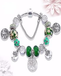 European and American New Olive Green Flower Bracelet Forest Wind Tree Seedling Pendant Large Hole Crystal Beaded Ancient Silver B7426755