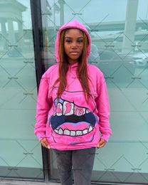 Funny and fun big lip print oversized sweatshirts women autumn winter Y2K street hip-hop pullover casual versatile hoodies women 240126