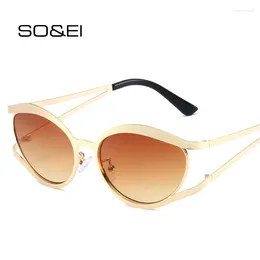 Sunglasses Retro Hollow Metal Frame Women Fashion Cat Eye Shades UV400 Men Driving Sun Glasses