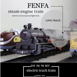 Electric Railway Train Tracks Locomotive Engine Locomotive Child Educational Model Toys Whistle Car Trains Railroad Gift 240131