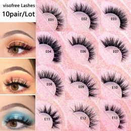 Visofree 3D Mink Lashes 10pairslot False Eyelashes Wispy Luxury Reusable Fluttery Fake 16mm Makeup 240126