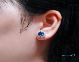 Kuololit Stud Earrings For Women 100 Solid 925 Sterling Silver Created Tanzanite CZ Christmas Jewellery Engagement Gift Fa7449001