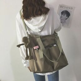 Waterproof Bag Large Capacity Canvas Bag Female Messenger Korean Student Harajuku Japanese One-shoulder Large Bag Tote Bag 240124