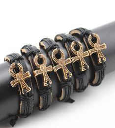 Whole lot 12 PCS Men Women039s Handwoven Egyptian Ankh Leather Bracelets Wrap Hemp Bangles Gifts MB766718703