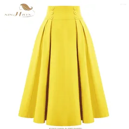 Skirts SISHION 2024 Summer Solid Color Black Red Yellow Green For Women SS0037 Elastic Waist Pleated Long Midi Clothes