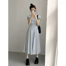 Party Dresses Break French Niche Blue Square Neckline Dress With High-end Temperament High Waisted And Slender Skirt Summer Girl