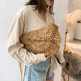 Shoulder Bags Bohemian Hollow Tassel Rattan Women Wicker Woven Crossbody Summer Beach Straw Bag Lady Clutches Female bagH24217