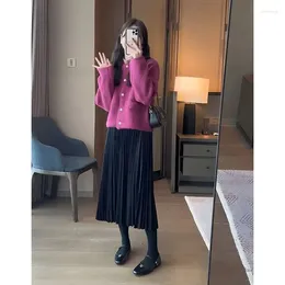 Work Dresses Spring Autumn Series 2024 Wear A Gentle Fragrant Cardigan Top With High Waisted Half Body Pleated Skirt Two-piece Suit