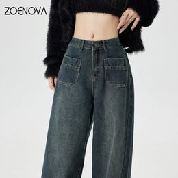 ZOENOVA Spring Harajuku Streets Vintage Women's Jeans Fashion Girl Y2K Wide Leg Pants Casual Retro Loose Straight Trousers 240124