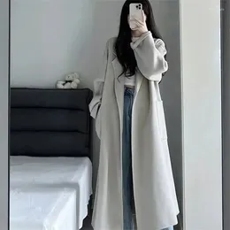 Women's Trench Coats Autumn And Winter Silver Grey Coat Korean Versatile Mid Length Buckle Free Fleece Gentle