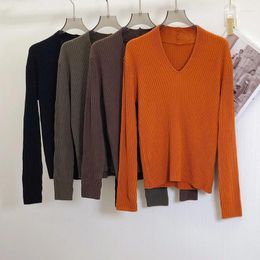 Women's Sweaters Y2K Women Multi Colour Knitted Wool Bottom Sweater Fashion Classic Pit Strip V-Neck Slimming Under Shirts 23 Autumn Winter