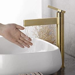 Bathroom Sink Faucets Brushed Gold Brass Basin Faucet Deck Mounted Cold And Water Mixer Tap Black/Gold/Chrome/Rose