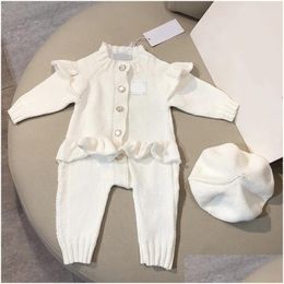 Rompers Fashion C Letter Knitted One Piece Bodysuit Born Long Sleeved Kid Clothes Jumpsuit Baby Winter Girls Romper Csd2311144-12 Dr Dhxj3