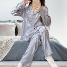 Women's Sleepwear Relaxing Breathable Spring Autumn Imitation Silk Girl Sleeping Costume
