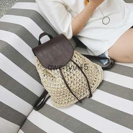 Backpack Style Summer ollow Out Drawstring asp Straw Bag Scool Kniing Rucksack Beac Travel oliday Ladies andbag BolsasH24217