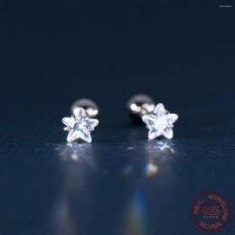 Stud Earrings Zircon Flower Star Womens Silver 925 Ear Piercing Screw For Women Girls Nut