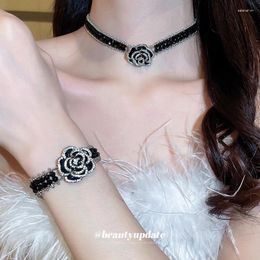 Chains 3 Set Camellia Necklace Woman Earrings Crystal Luxury Jewellery Style Accessories Valentine's Day