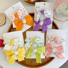 Hair Accessories 2Pcs/Set Floral Bow Clips For Girls Child Hairpin Duckbill Clip Children Simple Baby Bangs Headdress