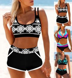 Women's Swimwear High-quality Two-piece Swimsuit With Minimalist Retro Pattern Printed Tank Top And Lace Up Sexy Beach S-5XL