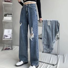 Women's Jeans Denim Hole Loose High Waisted Straight Wide Leg Perforated Hip Hop Street Wear Fashion Arrival Women