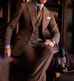 Men's Suits Elegant Tweed For Men Slim Fit Fashion Formal Smart Casual Custom Made 3 Piece (Jacket Pants Vest) Costume Homme 2024