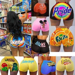 Women's Shorts 2021 New Plus Size High Waist Shorts For Women Ladies Summer Beach Sexy Slim Print Hip-hop Sports Candy Snack Shorts Wholesale T240217