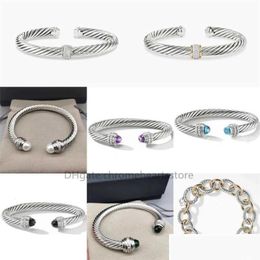 Bangle 7Mm Luxury Designer Thick Ring Bracelets Twisted Pearl Dy Wire Chain Oval Bracelet Jewellery Designers Men Jewelrys Drop Deliver Dh8Or