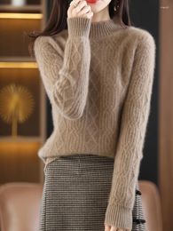 Women's Sweaters Full Sleeve 2024 Fashion Merino Wool Tops Women Sweater Mock Neck Autumn Winter Clothing Thick Jumper Knitwear