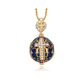 Pendant Necklaces Test Jewellery Enamel Handmade Easter Jesus Cross Faberge Egg Charm Crystal Rhinestone Necklace Piercing Gift To Wom Dhhqh
