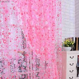 Curtain Home Window Door Room Decoration Pastoral Sunflower Divider Sheer Voile Curtain Beads Tassel Floral Tulle