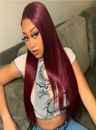 Burgundy Red 13x6 Lace Front Human Hair Wig With Baby Hair 180 Density Straight 99J Coloured Pre Plucked Human Wigs Nabeauty4254484