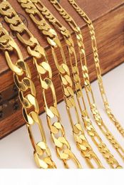 Mens women039s Solid Gold GF 3 4 5 6 7 9 10 12mm Width Select Italian Figaro Link Chain Necklace bracelet Fashion Jewellery whole2301207