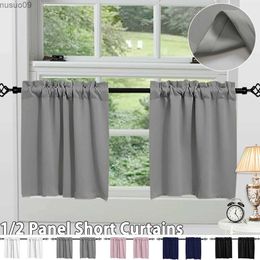 Curtain Kitchen Blackout Window Curtains Thermal Insulated Short Curtain Living Room Bedroom Rod Pocket Waffle Weave Tier Small Panels