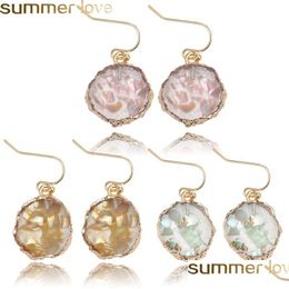 Dangle & Chandelier Fashion Unique Design Resin Stone Dangle Earring For Women Girls Colorf Shell Paper Sequins Round Gold Dhgarden Dhfrs