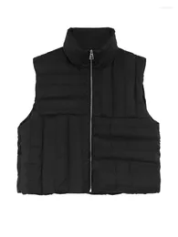 Women's Vests Korean Style Fine Pleated Zippered Black Down Vest Big Size Casual Thickened Waistcoat Women 2024 Spring Winter X705
