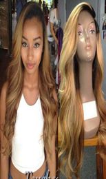 Honey Blonde Lace Front Wig Glueless Full Lace Wigs Human Hair Ombre Wig Black Roots 1B 27 Body Wave Brazilian Virgin Hair9727426