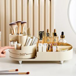 360° Rotating Makeup Storage Box Large Capacity Brush Holder Lipsticks Make Up Container Desktop Vanity Organiser 240125