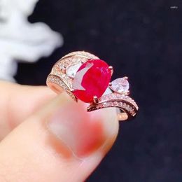 Cluster Rings Design Style Ruby Ring For Party 7mm 9mm 2ct Burmese 925 Silver With 3 Layers 18K Gold Plating Birthday Gift Woman