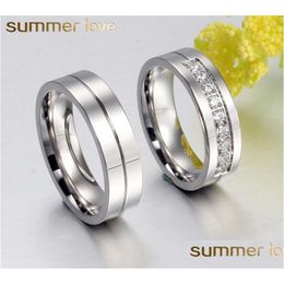 Cluster Rings High Quality Titanium Steel Round Couple Wedding Rings For Men Women Shinning Crystal Inlay Sliver Finger Rin Dhgarden Dh71K