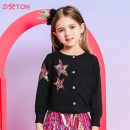 DXTON Girls Knitting Sweaters Kids Cardigans Star Sequined ONeck Autumn Sweater Coat Children Clothing 38 Yrs 240124