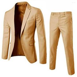 Men's Suits 1 Set Men Blazer Pants Solid Colour Formal Suit Lapel Groom