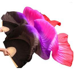 Stage Wear High Quality Silk Dance Fans 1 Pair Handmade Dyed Belly Props Gradient Colour Black Purple Rose Red 180x90cm