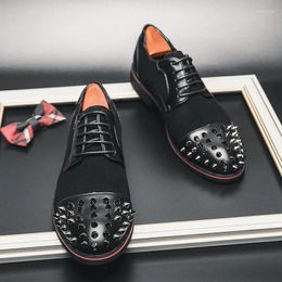 Dress Shoes Men Casual Fashion PU Leather With Metal Nail Lacing Durable European Black Sizes 38-48