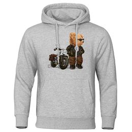 Men's Hoodies Sweatshirts Motorcycle Teddy Bear Wearing Sunglasses Hoodies Men Fashion Loose Hoody Casual Fleece Streetwear Hip Hop Pullover Streetwear T240217